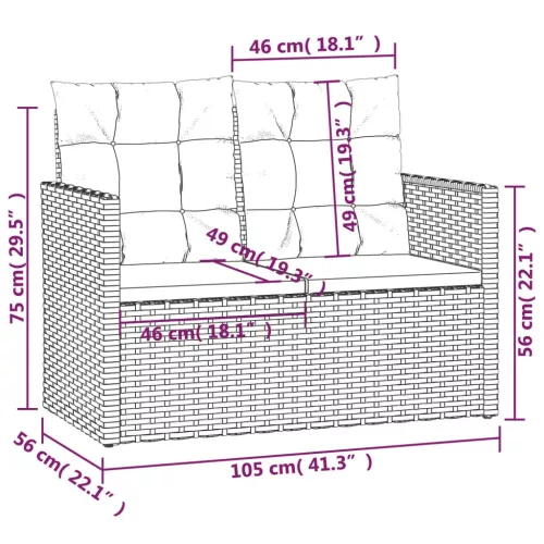 Szürke polyrattan kerti pad párnákkal 105 cm