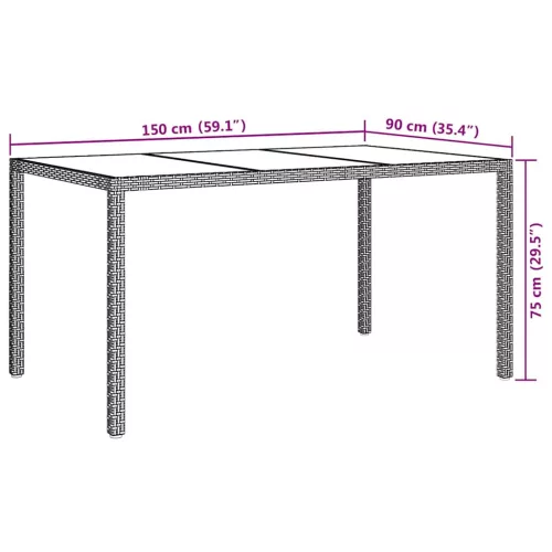 Kerti Étkezőasztal Fekete 150 x 90 x 75 cm Poli rattan