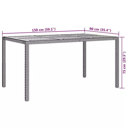 Kerti Étkezőasztal Szürke 150 x 90 x 75 cm Poli rattan