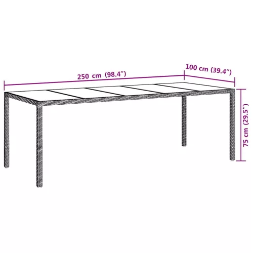 Kerti Étkezőasztal Barna 250 x 100 x 75 cm Poli rattan