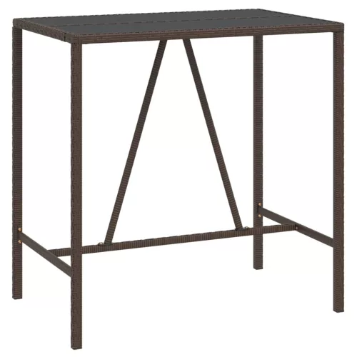 Barna polyrattan üveglapos bárasztal 110 x 70 x 110 cm