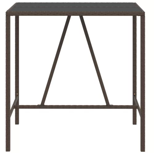 Barna polyrattan üveglapos bárasztal 110 x 70 x 110 cm