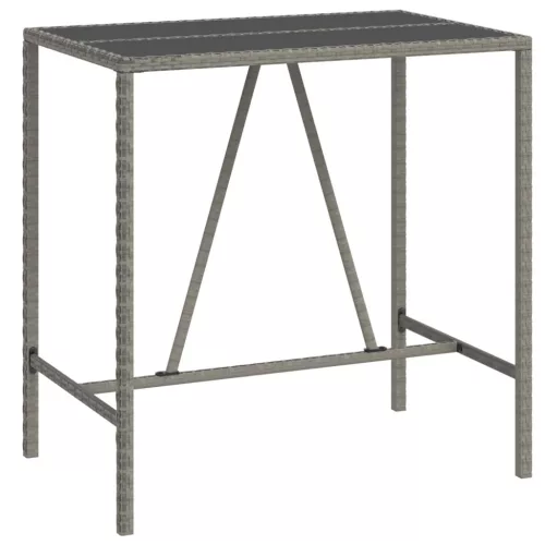 Szürke polyrattan üveglapos bárasztal 110 x 70 x 110 cm