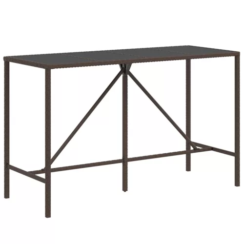 Barna polyrattan üveglapos bárasztal 180 x 70 x 110 cm