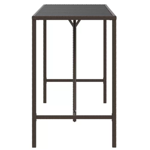 Barna polyrattan üveglapos bárasztal 180 x 70 x 110 cm