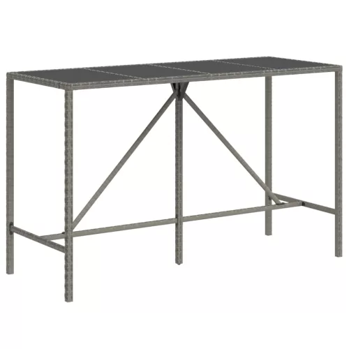 Szürke polyrattan üveglapos bárasztal 180 x 70 x 110 cm