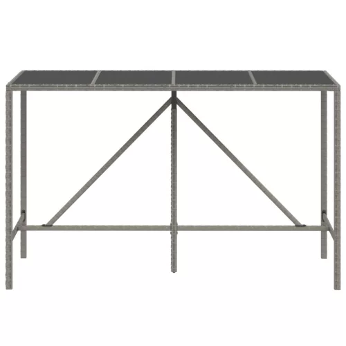 Szürke polyrattan üveglapos bárasztal 180 x 70 x 110 cm