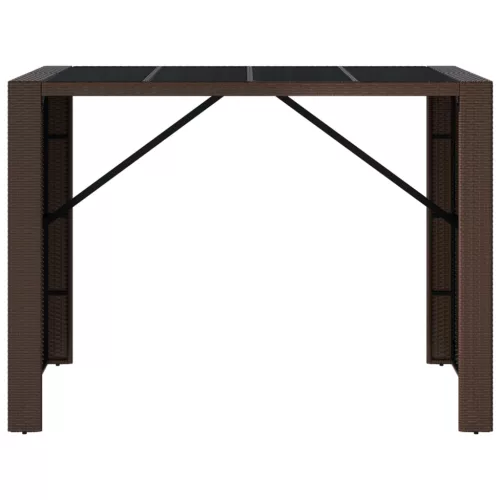 Barna polyrattan kerti asztal üveglappal 145 x 80 x 110 cm