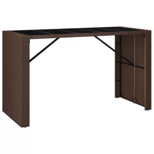 Barna polyrattan kerti asztal üveglappal 185 x 80 x 110 cm