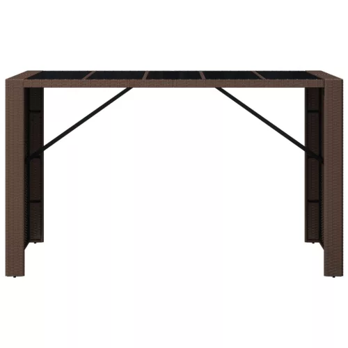 Barna polyrattan kerti asztal üveglappal 185 x 80 x 110 cm