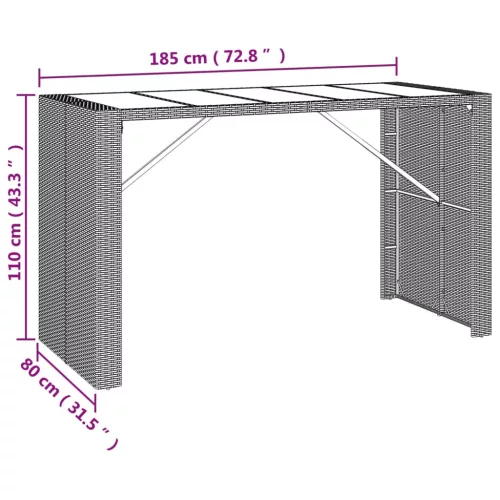 Szürke polyrattan üveglapos kerti asztal 185 x 80 x 110 cm