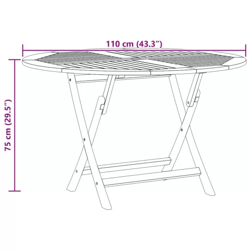Tömör tíkfa összecsukható kerti asztal Ø 110 x 75 cm