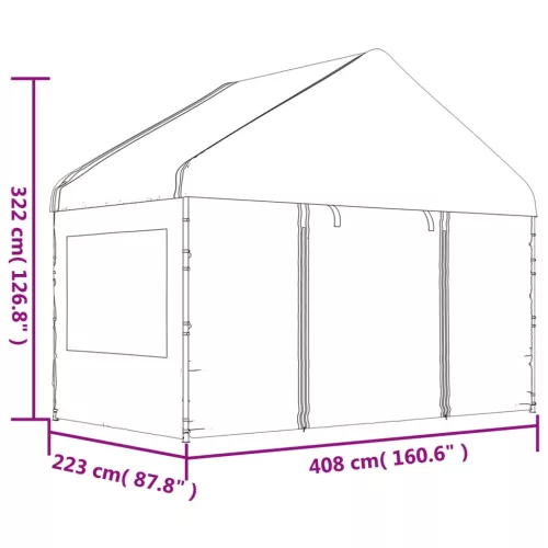 Fehér polietilén pavilon tetővel 4,08 x 2,23 x 3,22 m