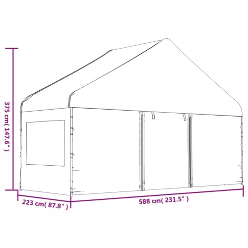 Fehér polietilén pavilon tetővel 5,88 x 2,23 x 3,75 m