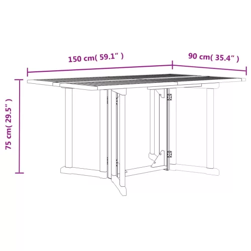 Tömör tíkfa összecsukható pillangó kerti asztal 150x90x75 cm