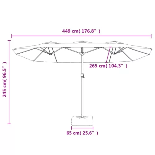 Antracitszürke dupla tetős LED-es napernyő 449x265 cm