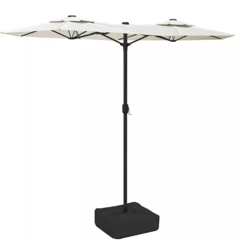 Homokfehér dupla tetős napernyő LED-ekkel 316x145 cm
