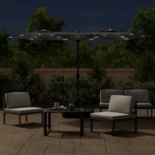 Antracitszürke dupla tetős LED-es napernyő 316x145 cm