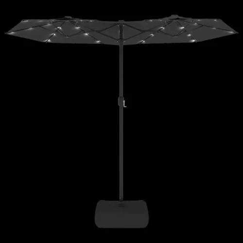 Antracitszürke dupla tetős LED-es napernyő 316x145 cm