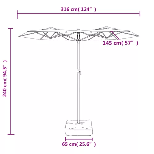 Antracitszürke dupla tetős LED-es napernyő 316x145 cm