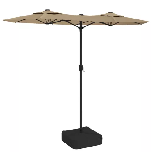 Tópszínű dupla tetős napernyő LED-ekkel 316x145 cm