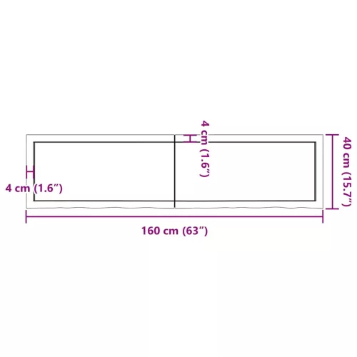 Sötétbarna kezelt tömör tölgyfa fali polc 160 x 40 x (2-4) cm