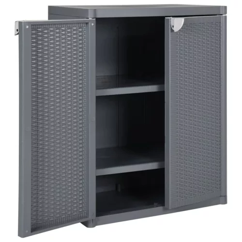 Szürke PP rattan kerti tárolószekrény 65 x 45 x 88 cm