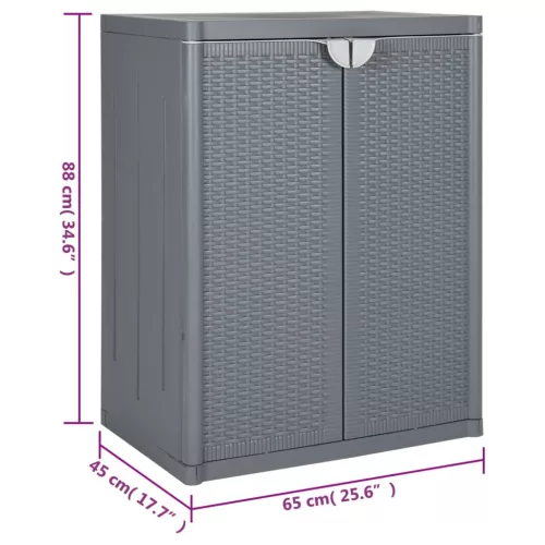 Szürke PP rattan kerti tárolószekrény 65 x 45 x 88 cm