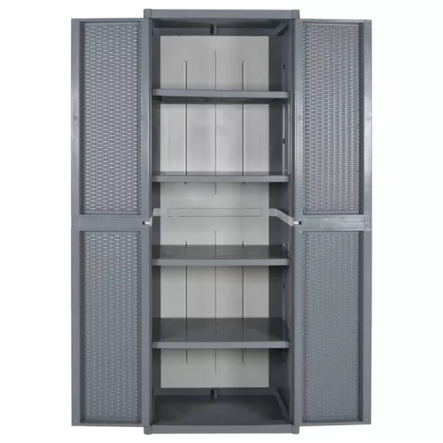 Szürke PP rattan kerti tárolószekrény 65 x 45 x 172 cm