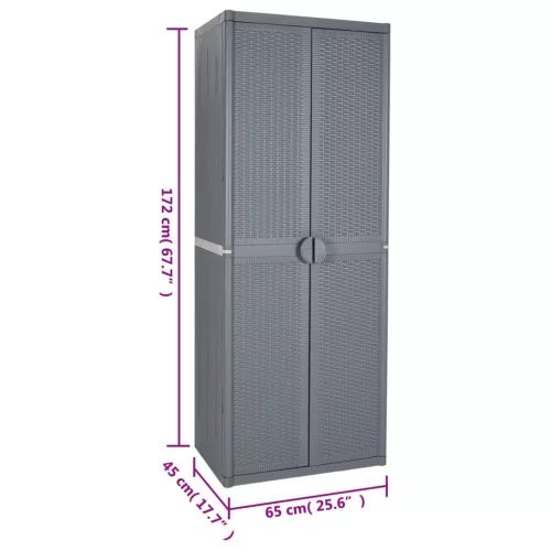 Szürke PP rattan kerti tárolószekrény 65 x 45 x 172 cm
