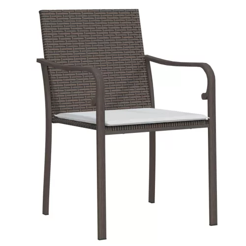 2 db barna polyrattan kerti szék párnával 56 x 59 x 84 cm