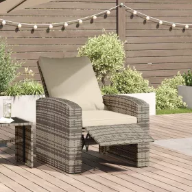Világosbarna polyrattan dönthető kerti szék párnákkal