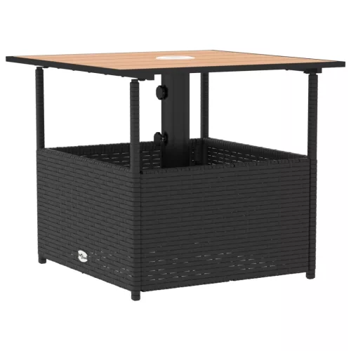 Fekete polyrattan kerti asztal napernyőlyukkal 55x55x46,5 cm
