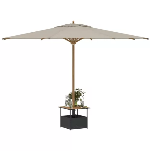 Fekete polyrattan kerti asztal napernyőlyukkal 55x55x46,5 cm