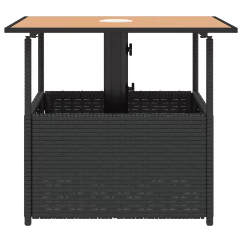 Fekete polyrattan kerti asztal napernyőlyukkal 55x55x46,5 cm