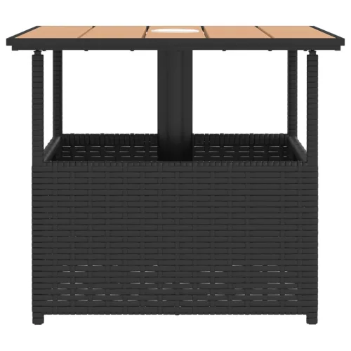 Fekete polyrattan kerti asztal napernyőlyukkal 55x55x46,5 cm