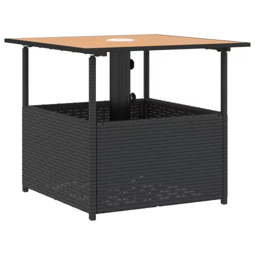 Fekete polyrattan kerti asztal napernyőlyukkal 55x55x46,5 cm