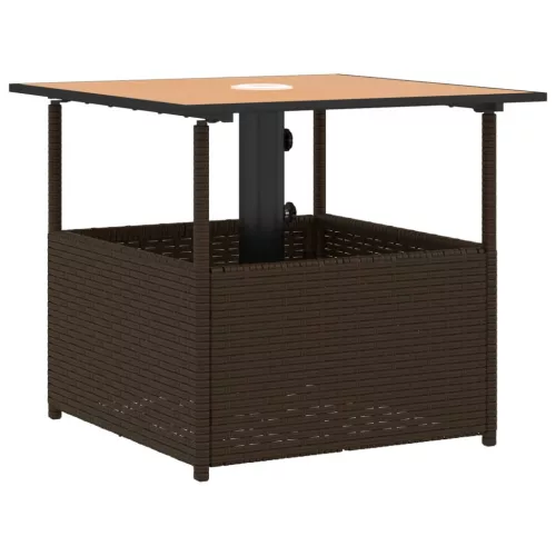 Barna polyrattan kerti asztal napernyőlyukkal 55x55x46,5 cm
