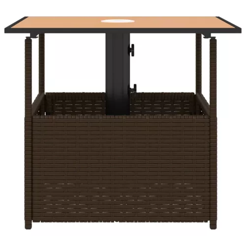 Barna polyrattan kerti asztal napernyőlyukkal 55x55x46,5 cm