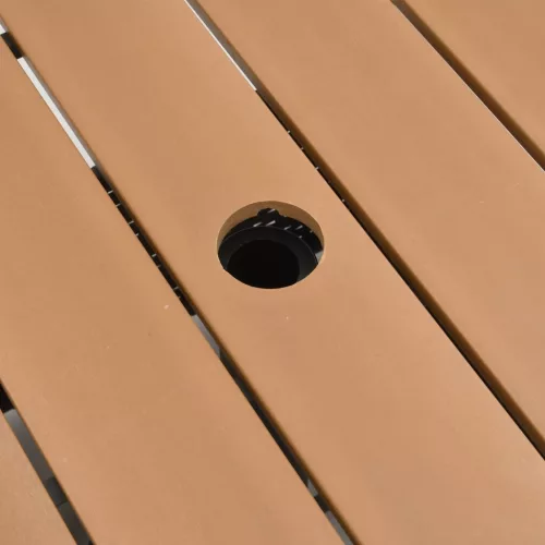 Barna polyrattan kerti asztal napernyőlyukkal 55x55x46,5 cm