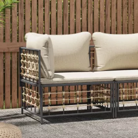 Polyrattan kerti középső kanapé bézs párnákkal