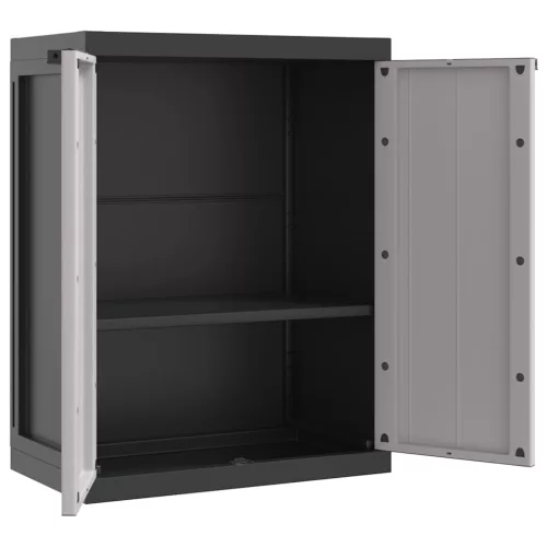 Szürke és fekete PP kültéri tárolószekrény 65 x 37 x 85 cm