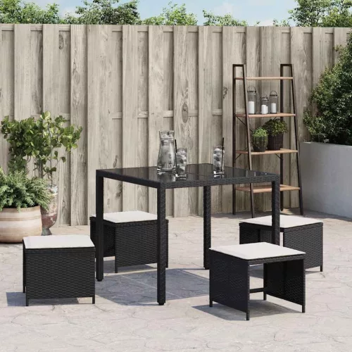 4 db fekete polyrattan kerti szék párnával 41 x 41 x 36 cm