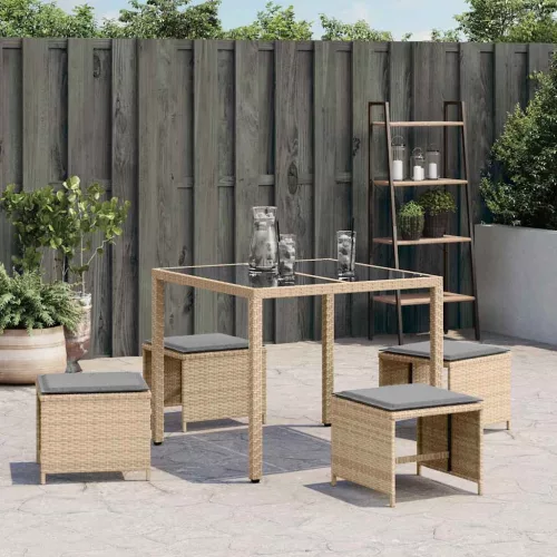 4 db vegyes bézs polyrattan kerti szék párnával 41 x 41 x 36 cm