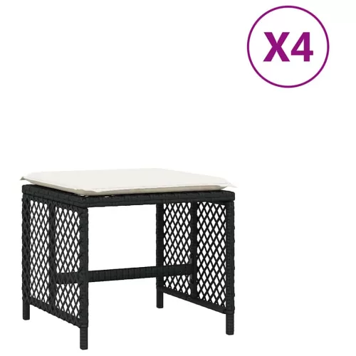 4 db fekete polyrattan kerti szék párnával 41 x 41 x 36 cm