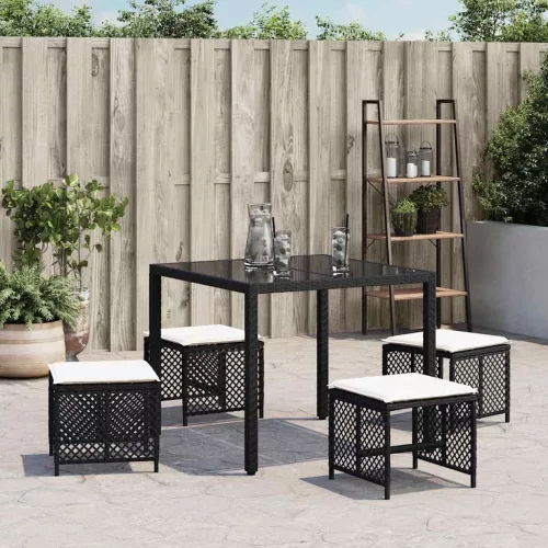 4 db fekete polyrattan kerti szék párnával 41 x 41 x 36 cm