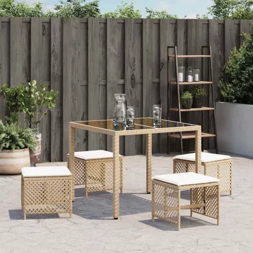 4 db bézs polyrattan kerti szék párnával 41 x 41 x 36 cm