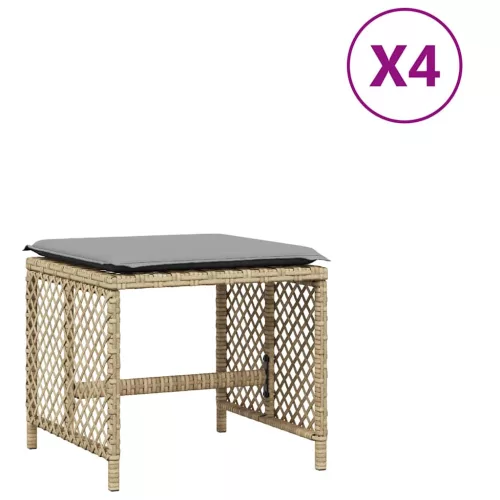 4 db vegyes bézs polyrattan kerti szék párnával 41 x 41 x 36 cm