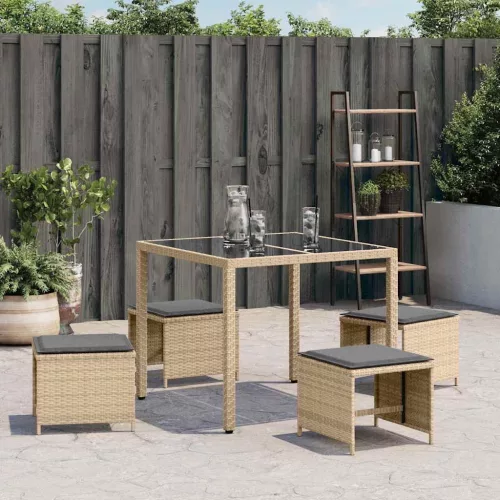 4 db vegyes bézs polyrattan kerti szék párnával 41 x 41 x 36 cm