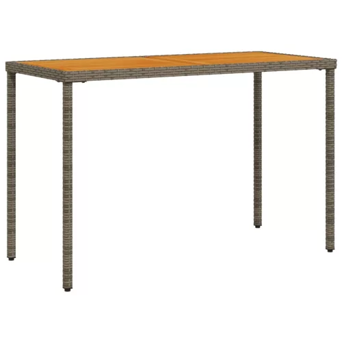 Szürke polyrattan akácfa lapos kerti asztal 115x54x74 cm